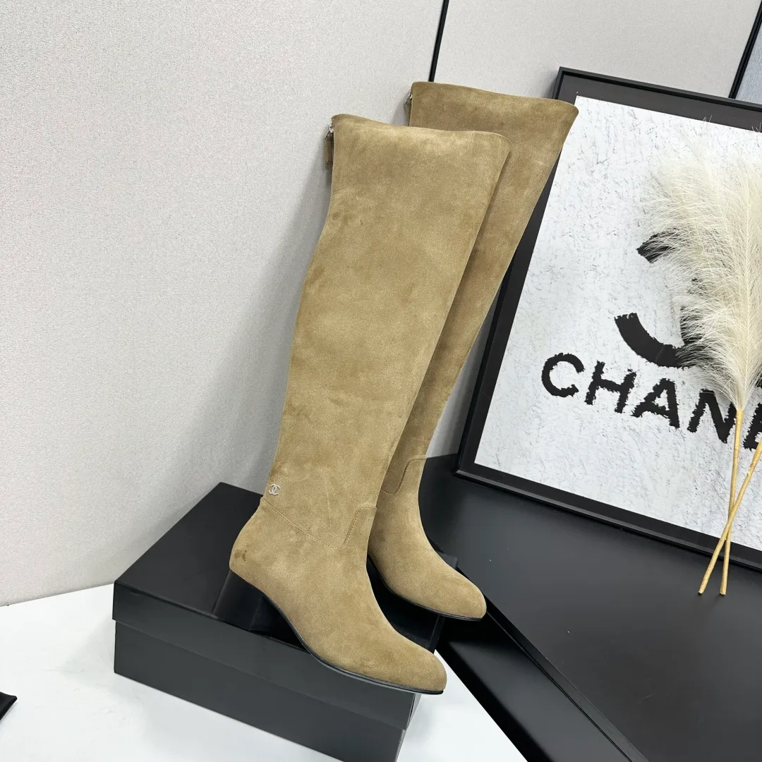 Chanel Cowhide Knee-High Boots in Green · view 2