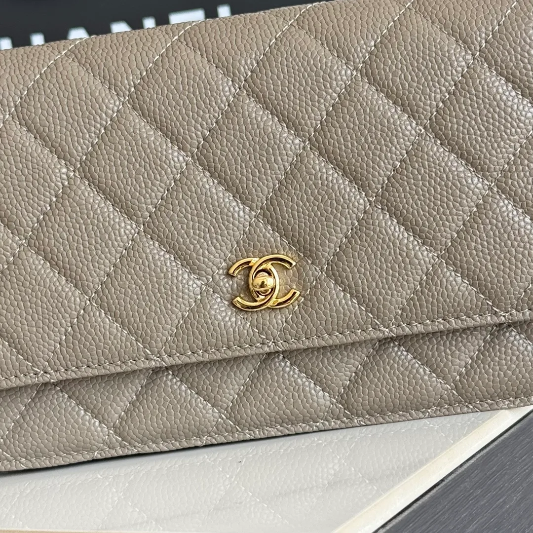 Chanel Quilted Caviar Calfskin Wallet on Chain in Grey · view 6