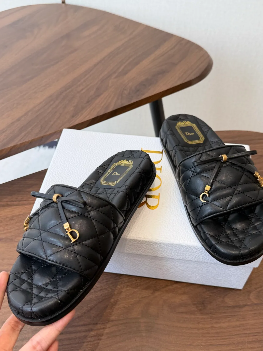 Dior Denim Quilted Slippers in Black · view 6
