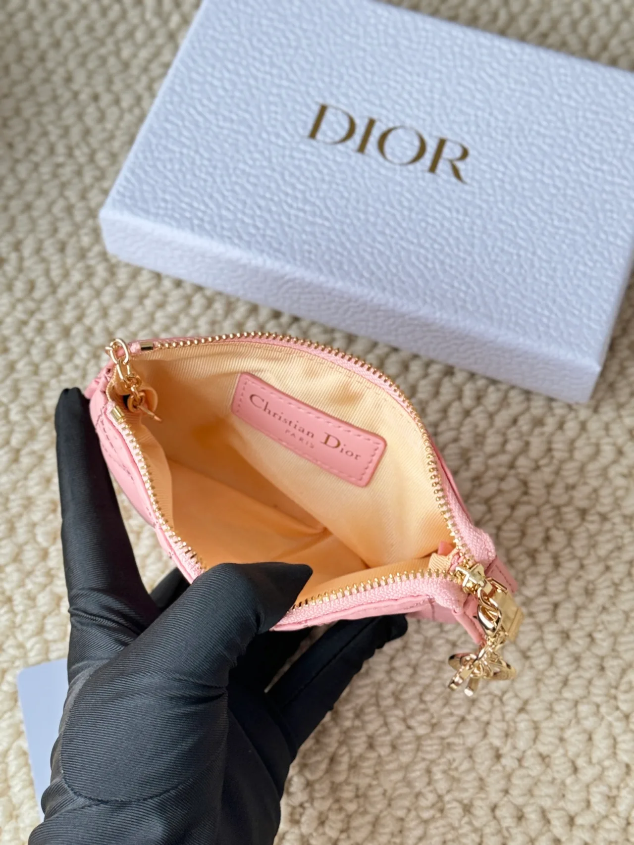 Dior Lambskin Quilted Zip Key Pouch in Pink · view 5