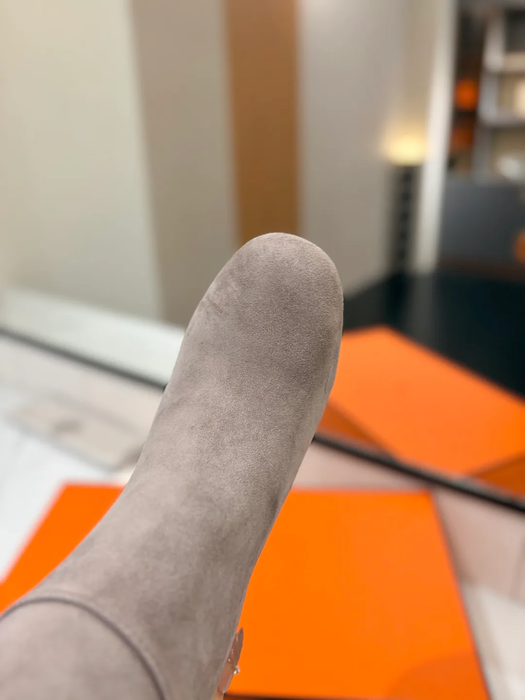Hermes Cowhide Knee-High Boots in Grey · view 7