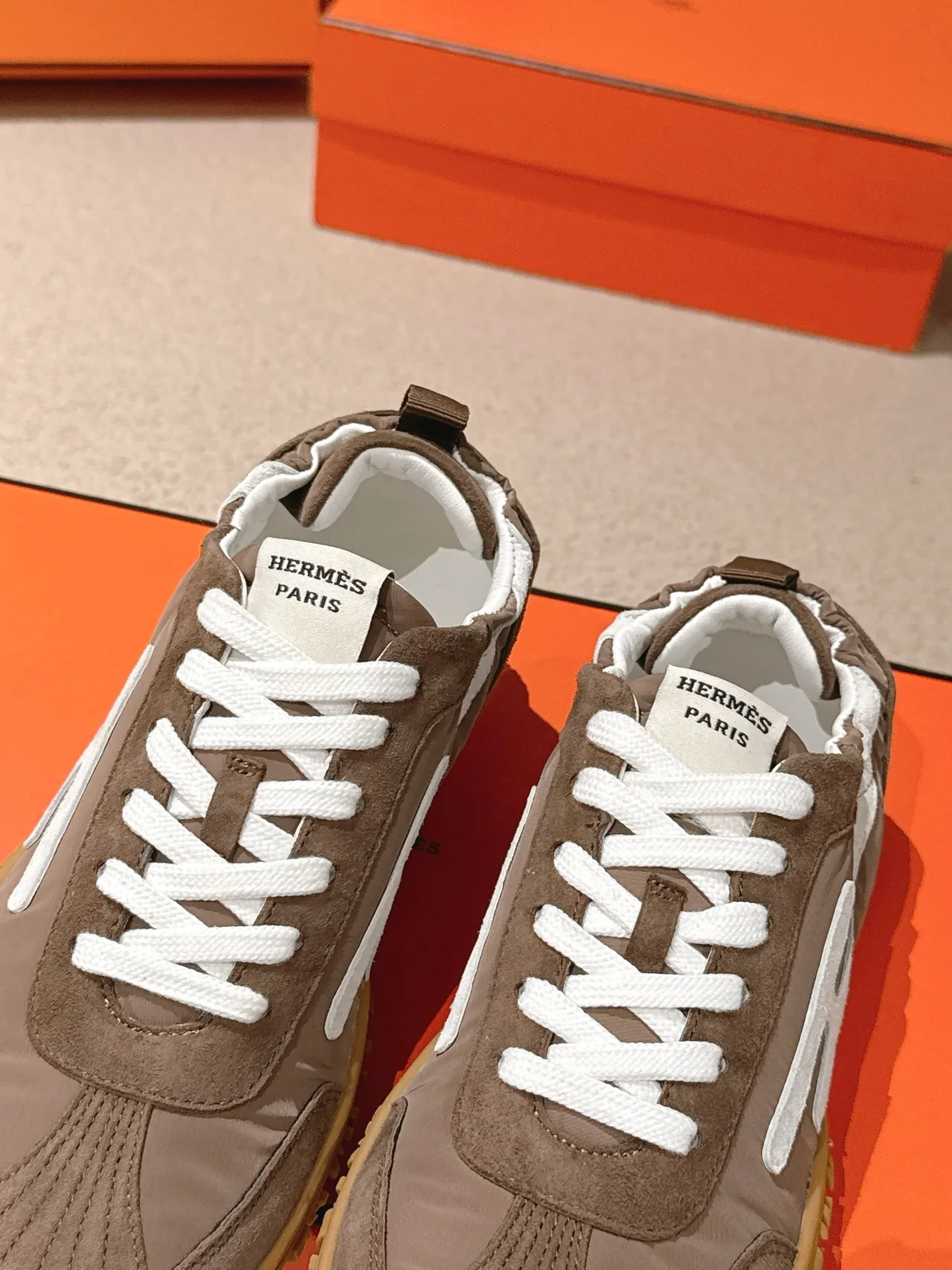 Hermes Sheepskin Suede Sneakers in Brown · view 4