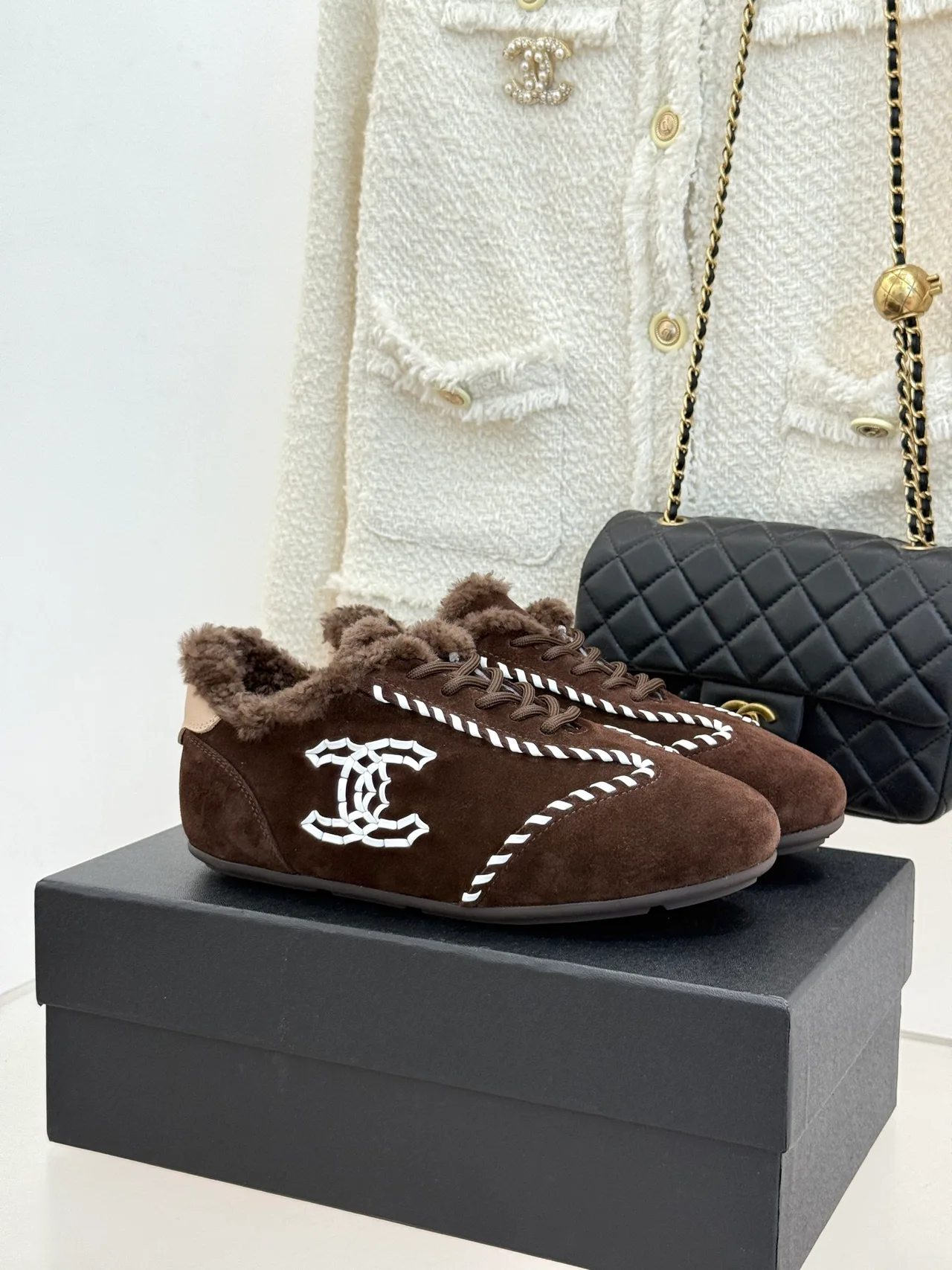 Chanel Suede-Look Sneakers in Brown · view 1