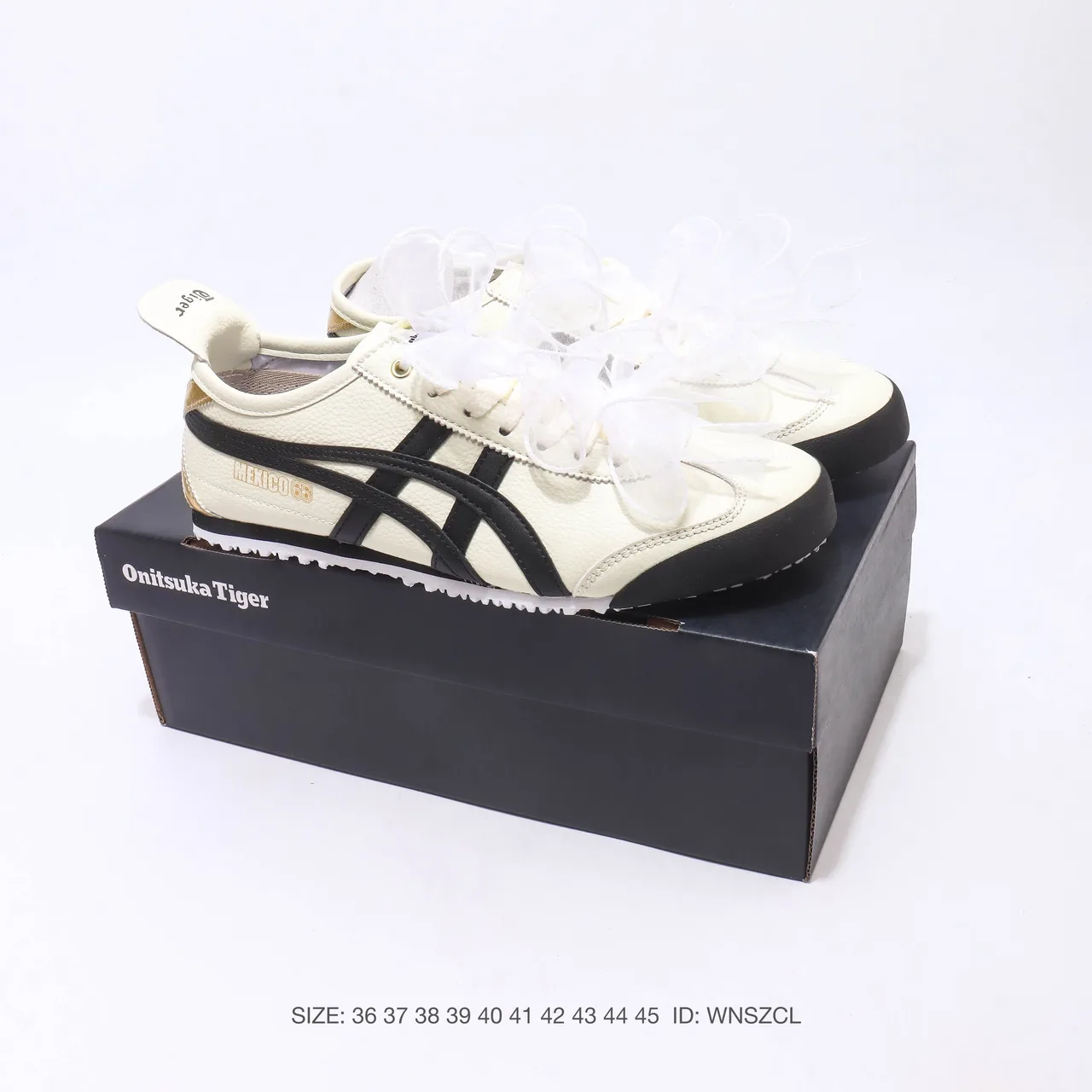 Onitsuka Tiger Mexico 66 Ribbon-Lace Sneakers in White & Silver · view 1