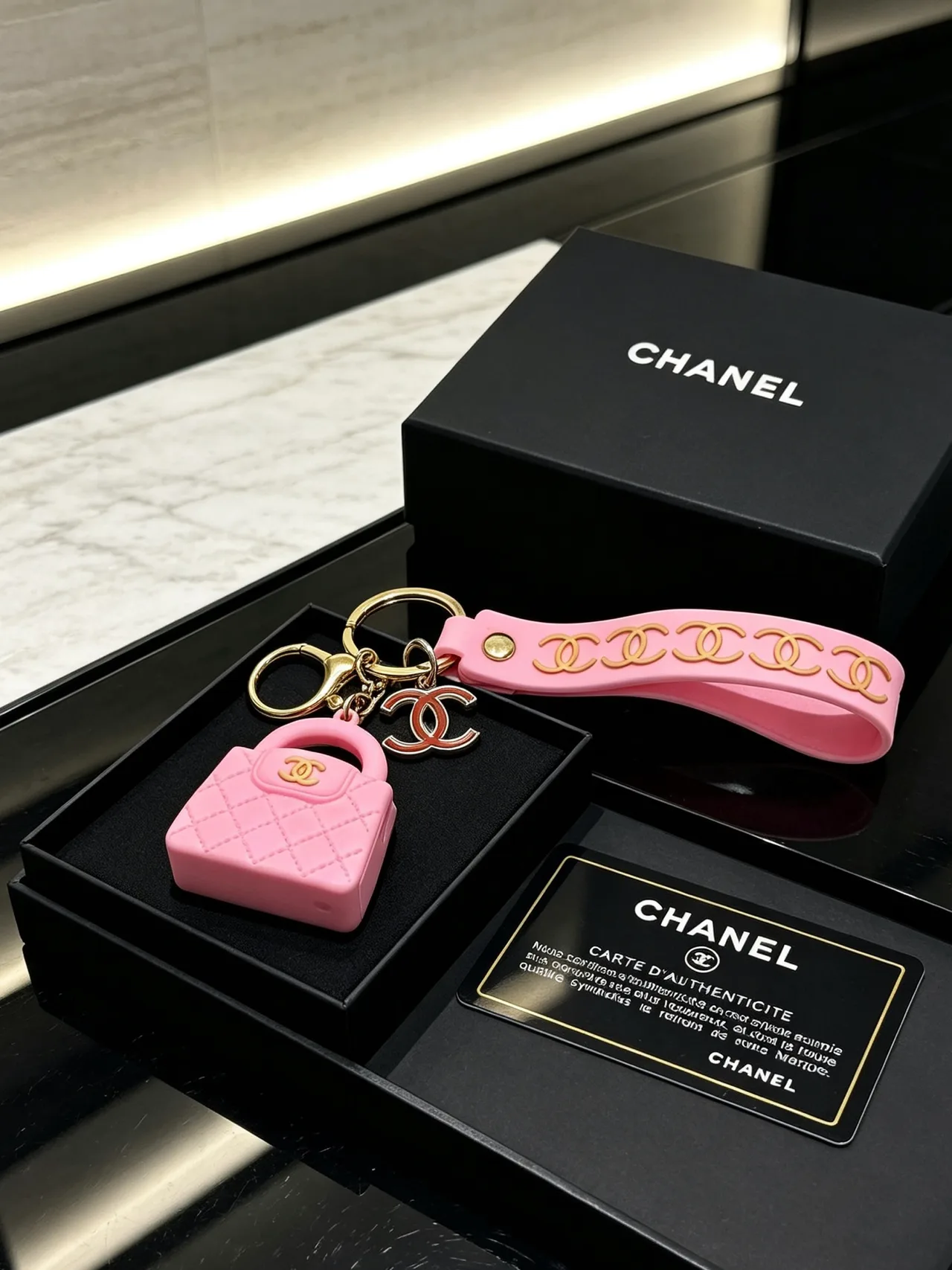 Chanel Mini Bag Keychain in Pink · view 3