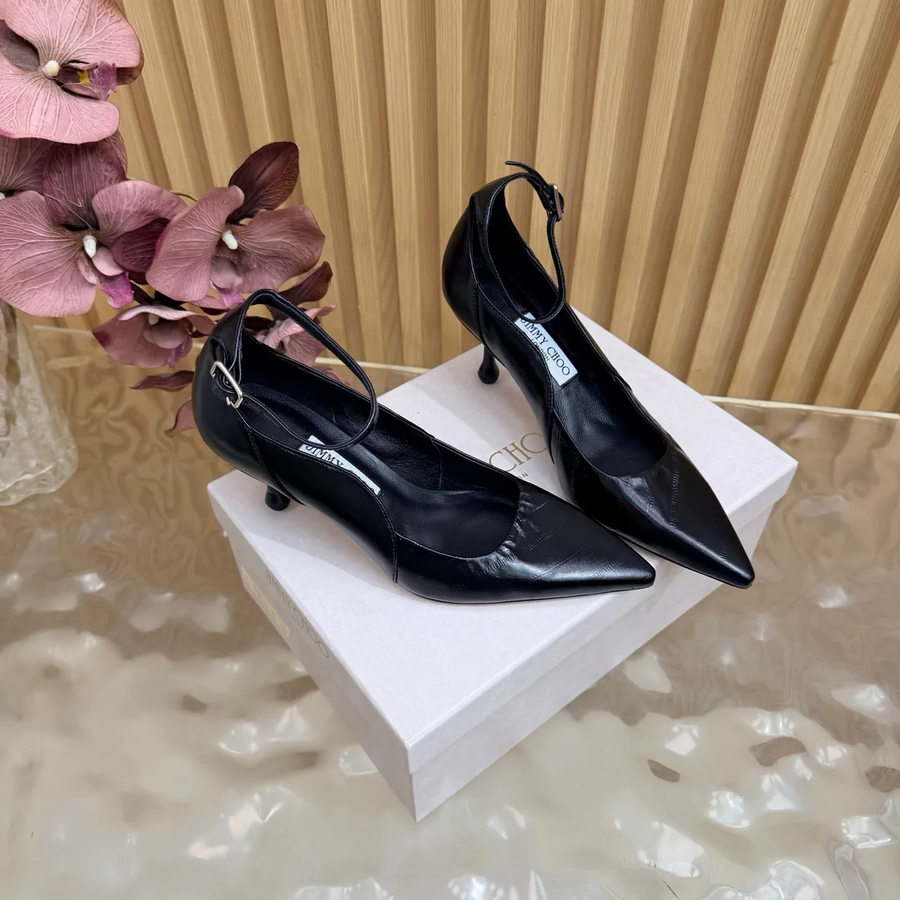 Jimmy Choo Cowhide Glossy Pointed-Toe Pointed Heel Pumps in Black · view 4