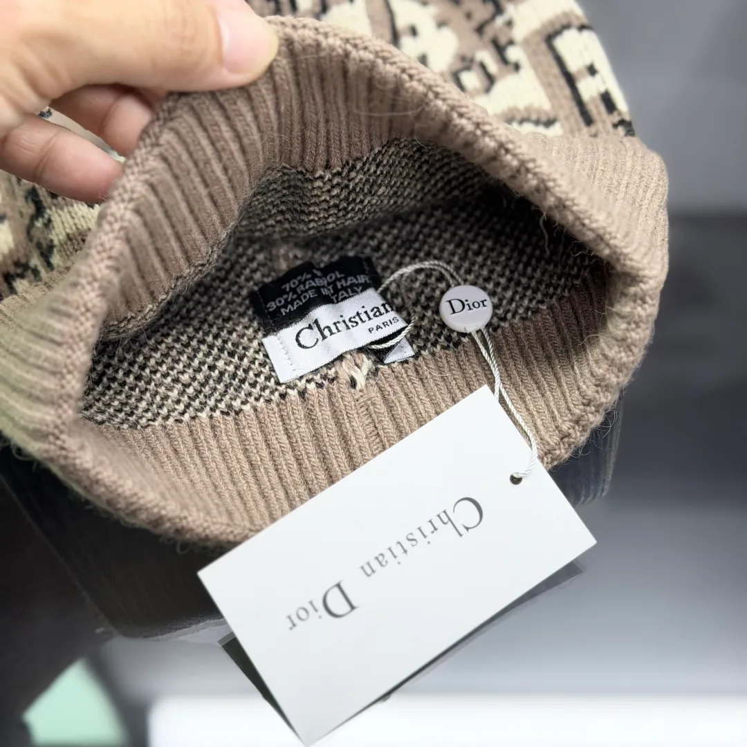 Dior Oblique Knit Beanie in Grey & Black & Blue & White · view 8