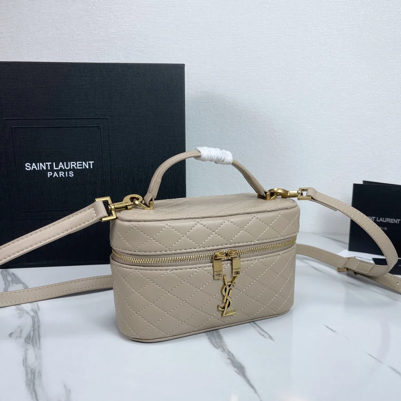 Saint Laurent Quilted Crossbody Bag in Beige · view 2