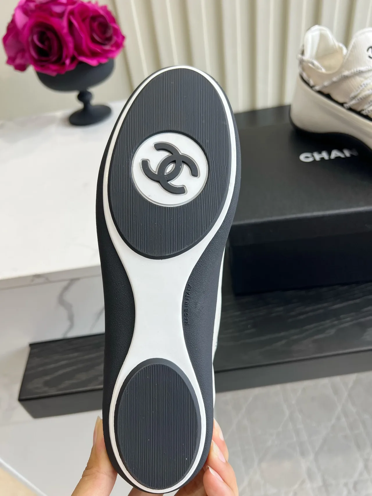 Chanel Sheepskin Striped Sneakers in White · view 6