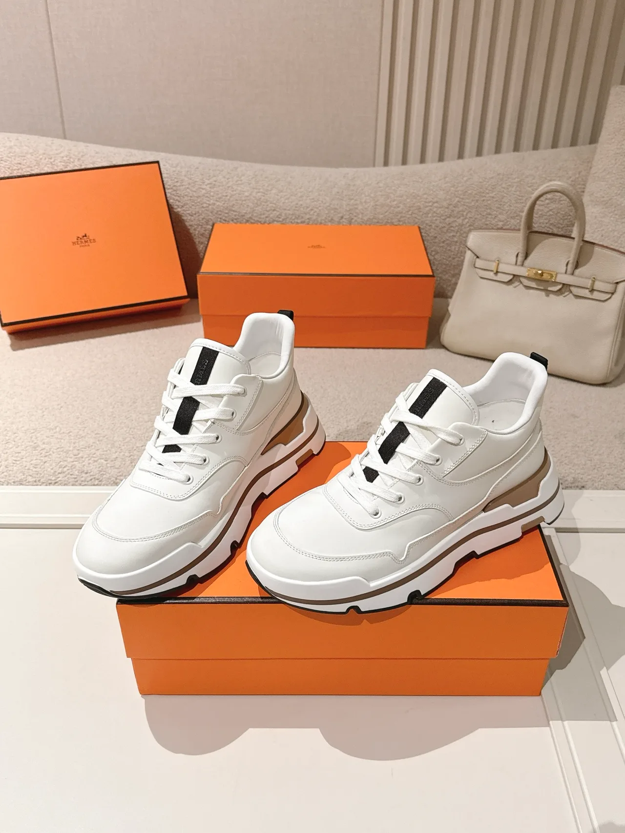 Hermes Calfskin Sneakers in White · view 2