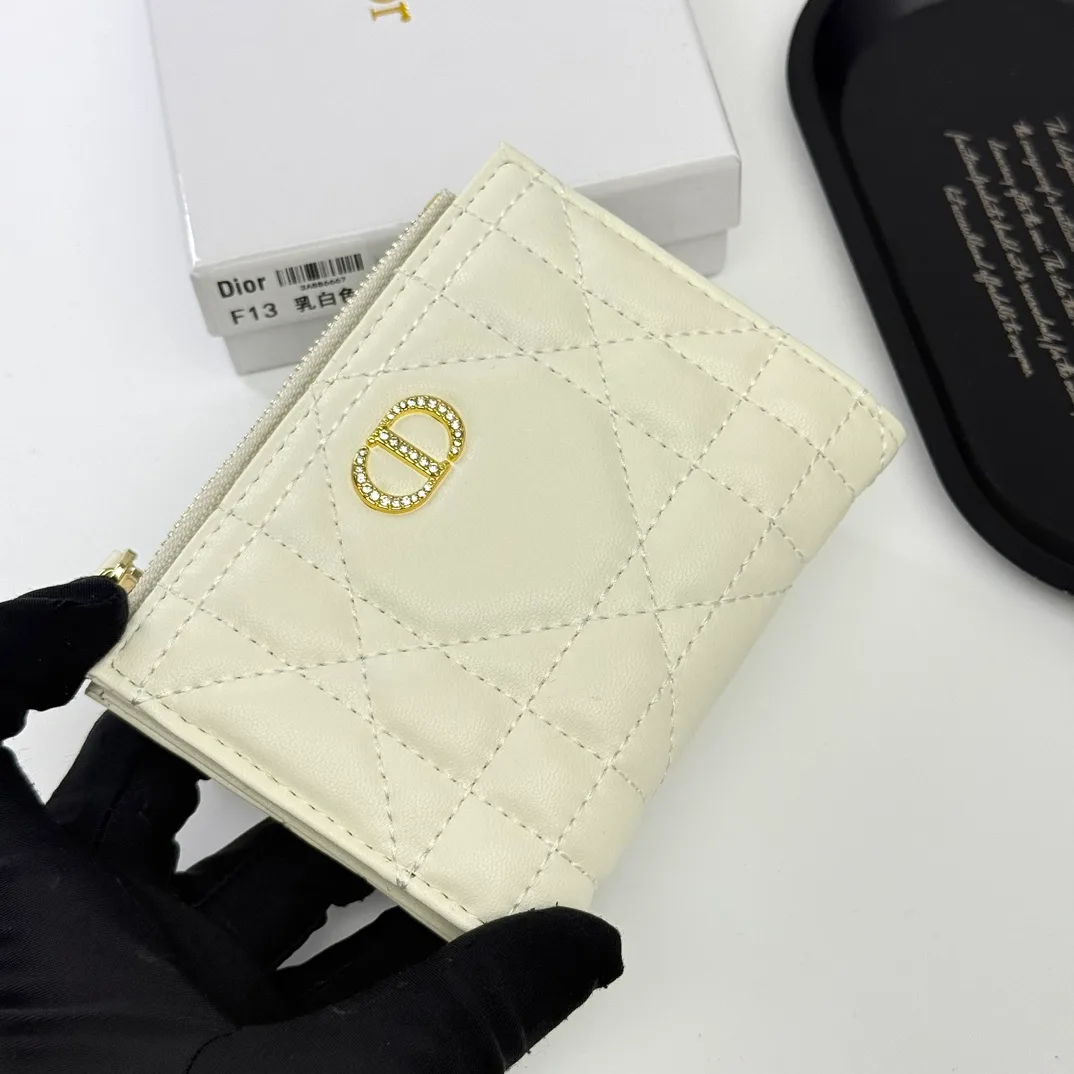 Dior Lambskin Quilted Wallet in Cream · view 3