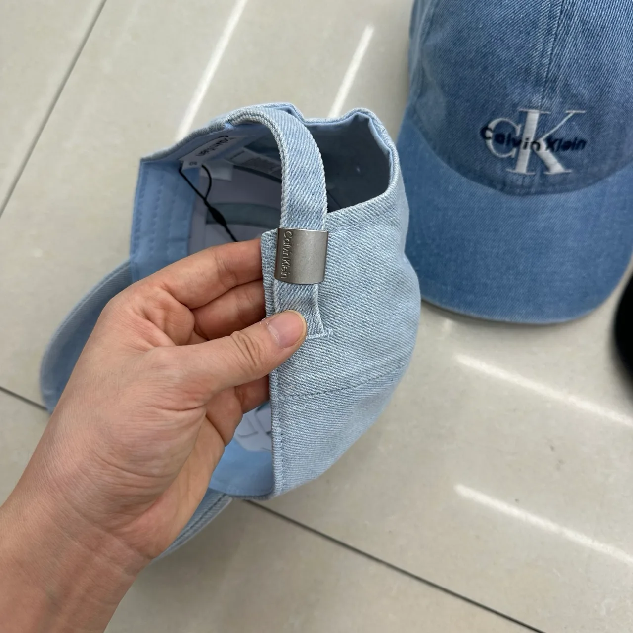 Calvin Klein Denim Baseball Cap in Blue & Black · view 5