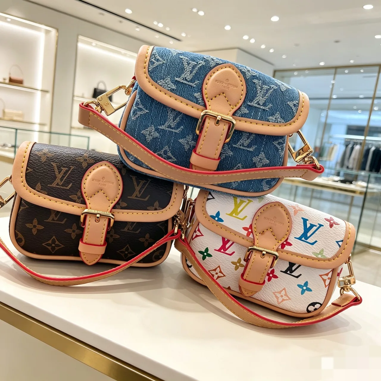 Louis Vuitton Baguette Mini Beverly Bag in Brown & White & Blue · view 8