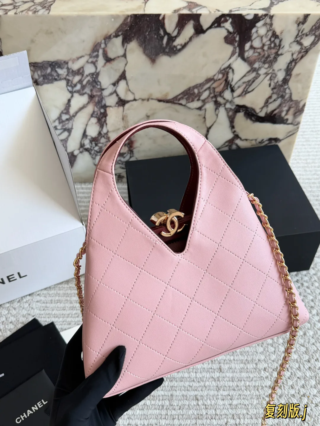 Chanel Triangular quilted handbag in Black & White & Tan & Burgundy & Grey & Pink & Beige · view 6