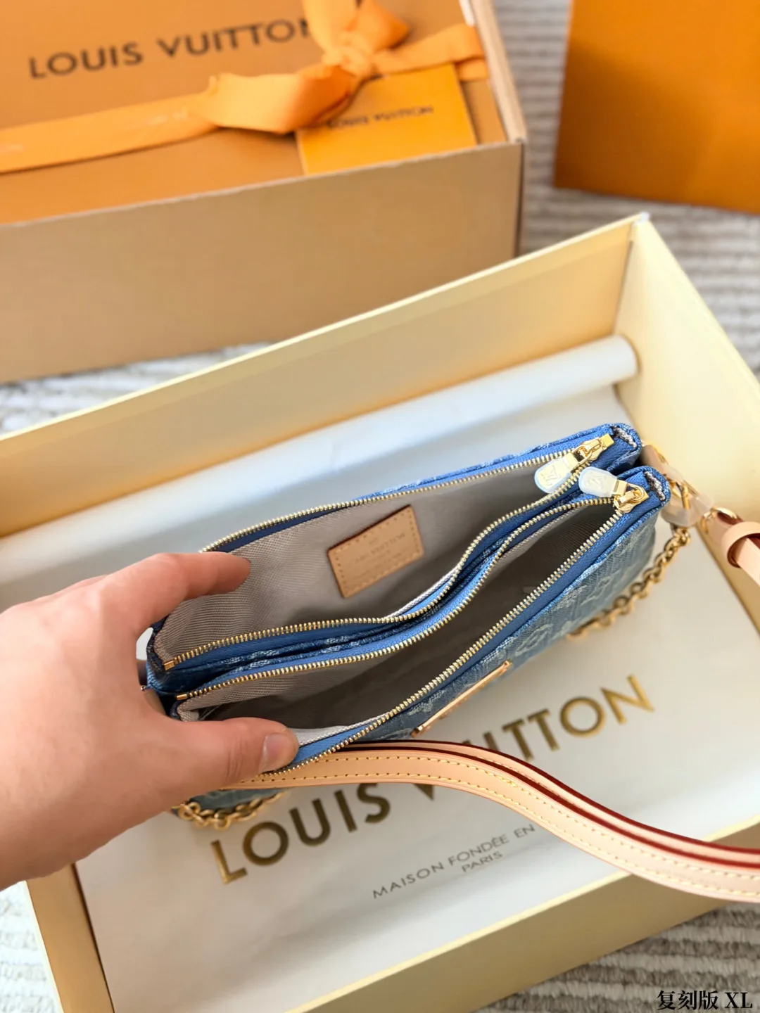 Louis Vuitton Cowhide Canvas Monogram Clutch in Blue · view 8