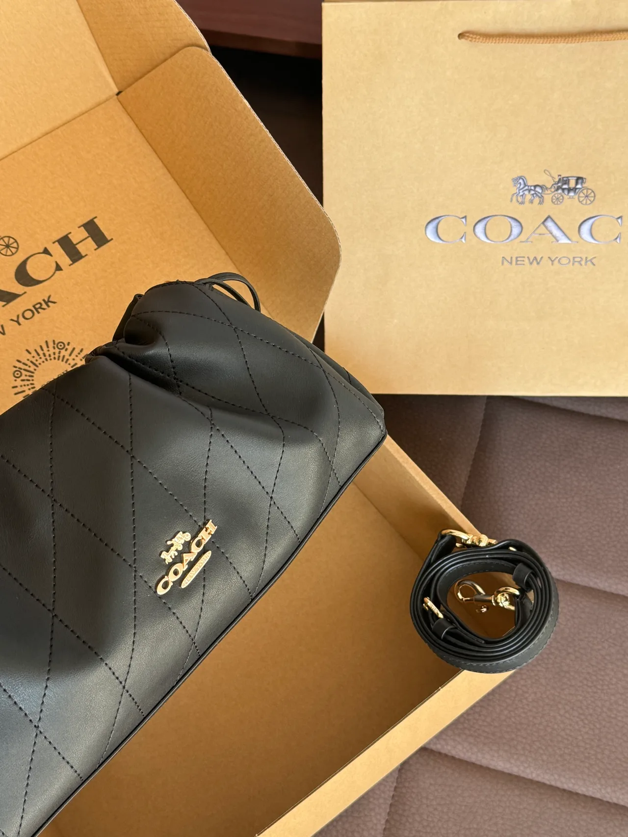 Coach Quilted Shoulder Bag in Black · view 5