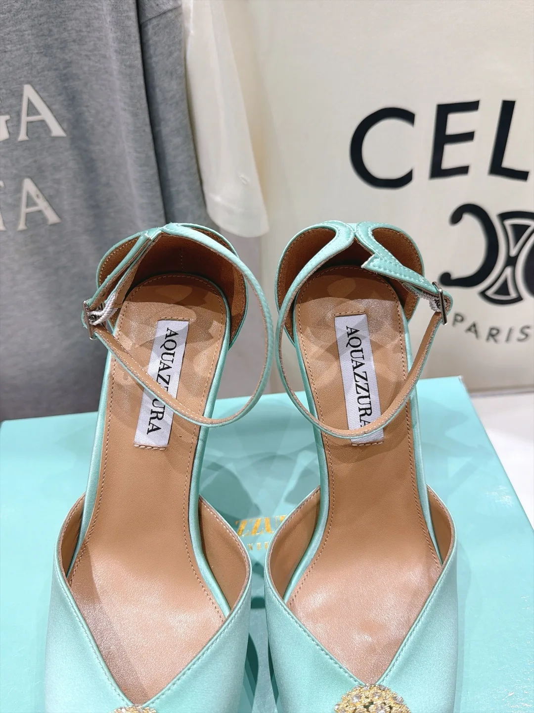 Aquazzura Silk Glossy Pointed-Toe Pointed Slingback Pumps in Blue · view 6