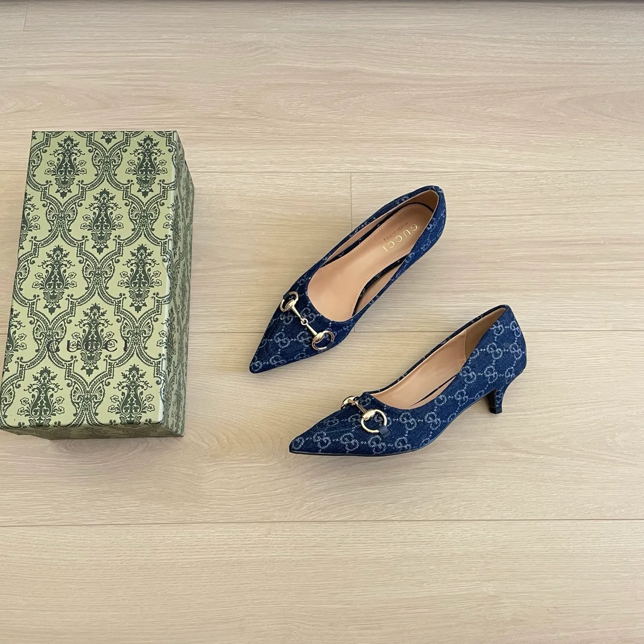 Gucci Monogram Kitten Heel Pumps in Blue · view 3