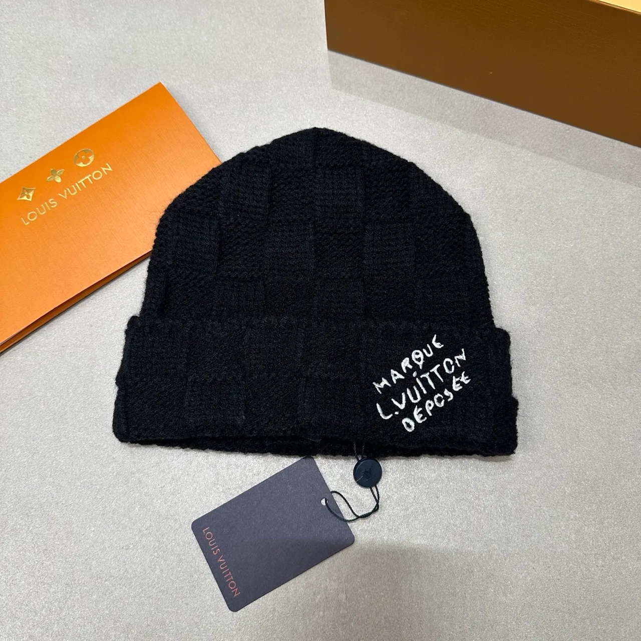 Louis Vuitton Square-texture knit beanie in Black & White · view 1