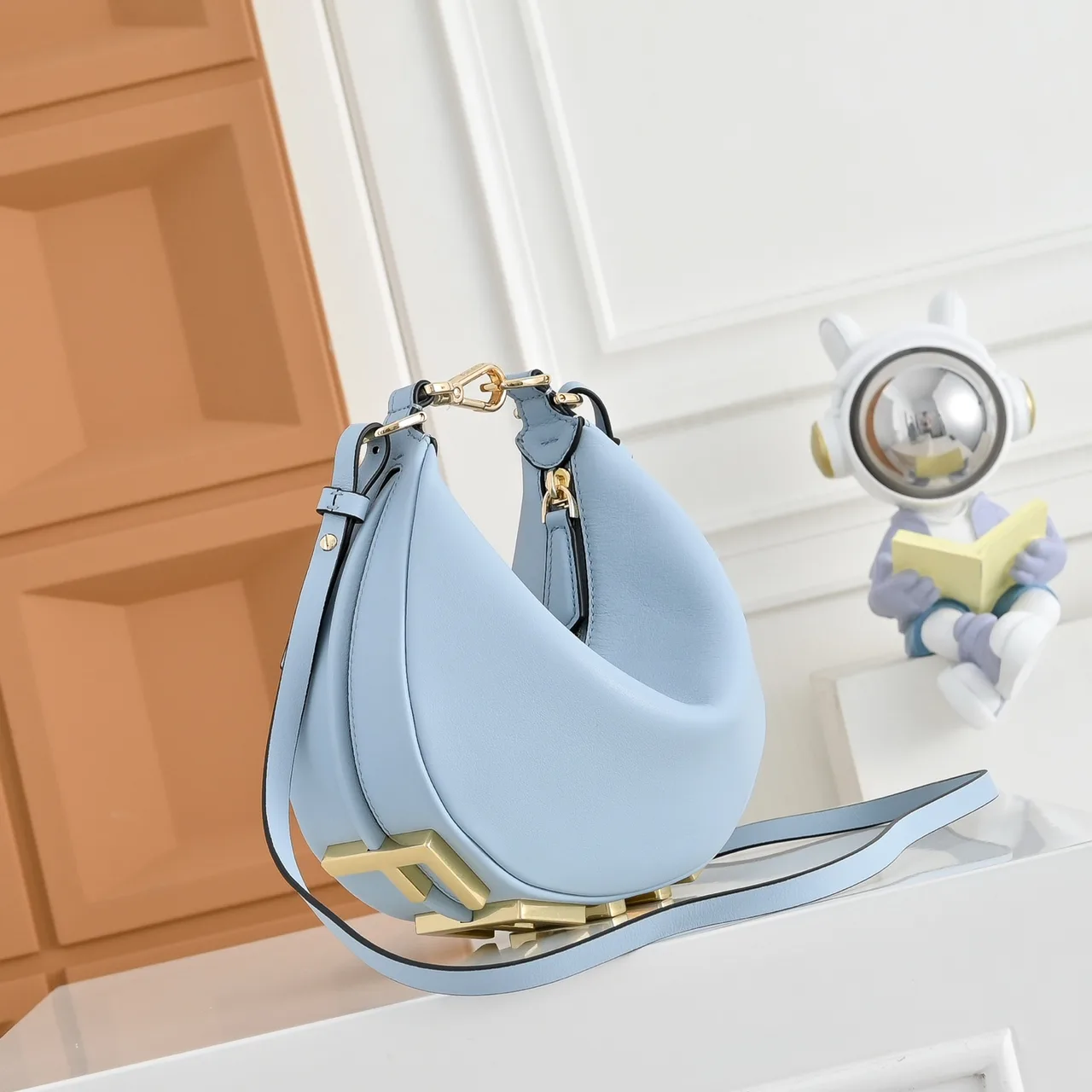 Fendi Smooth Crescent Shoulder Bag in Blue · view 3