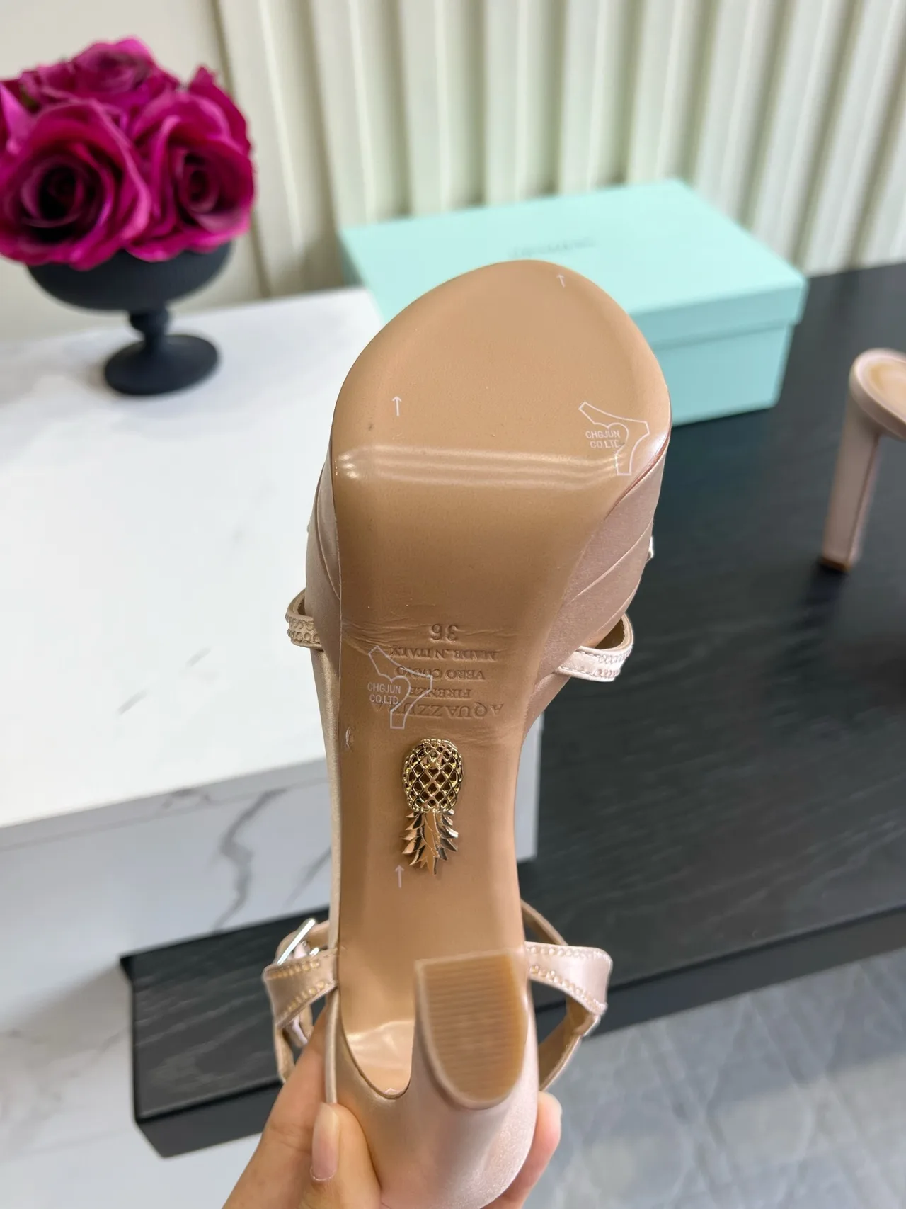 Aquazzura Silk Glossy Bow Sandals in Pink · view 6