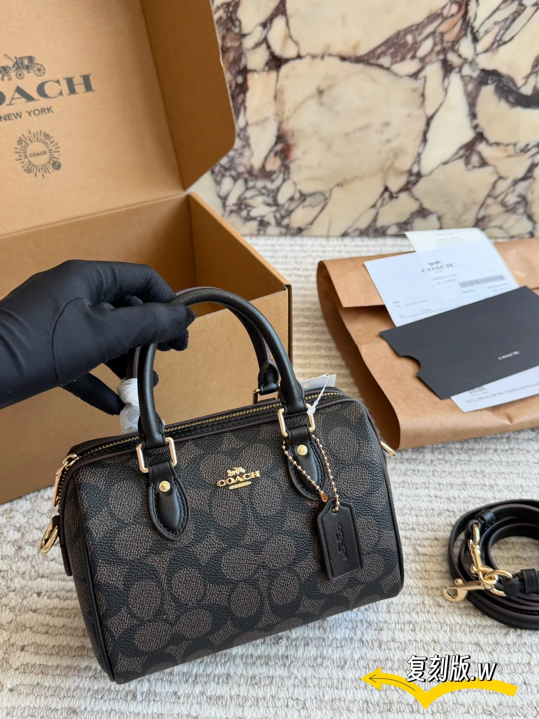Coach Mini Rowan Satchel in Beige & White & Tan & Black · view 6