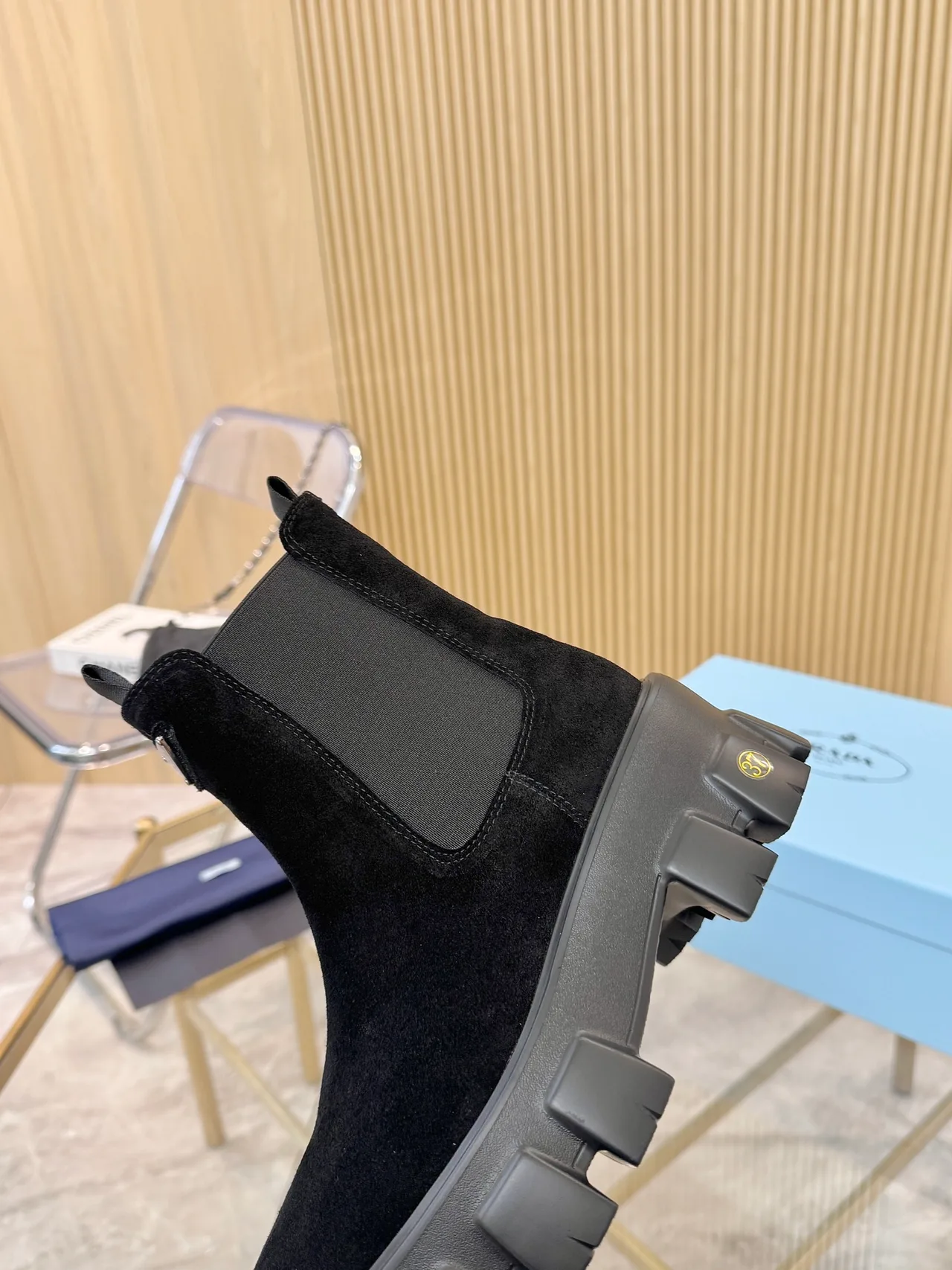Prada Glossy Ankle Boots in Black · view 8