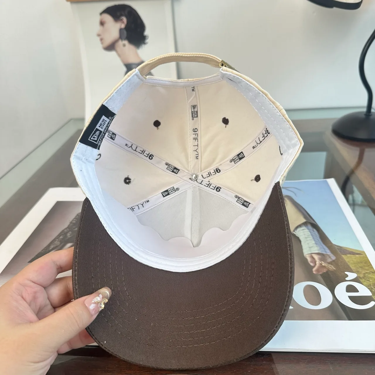 New Era Embroidered Baseball Cap in Beige · view 8