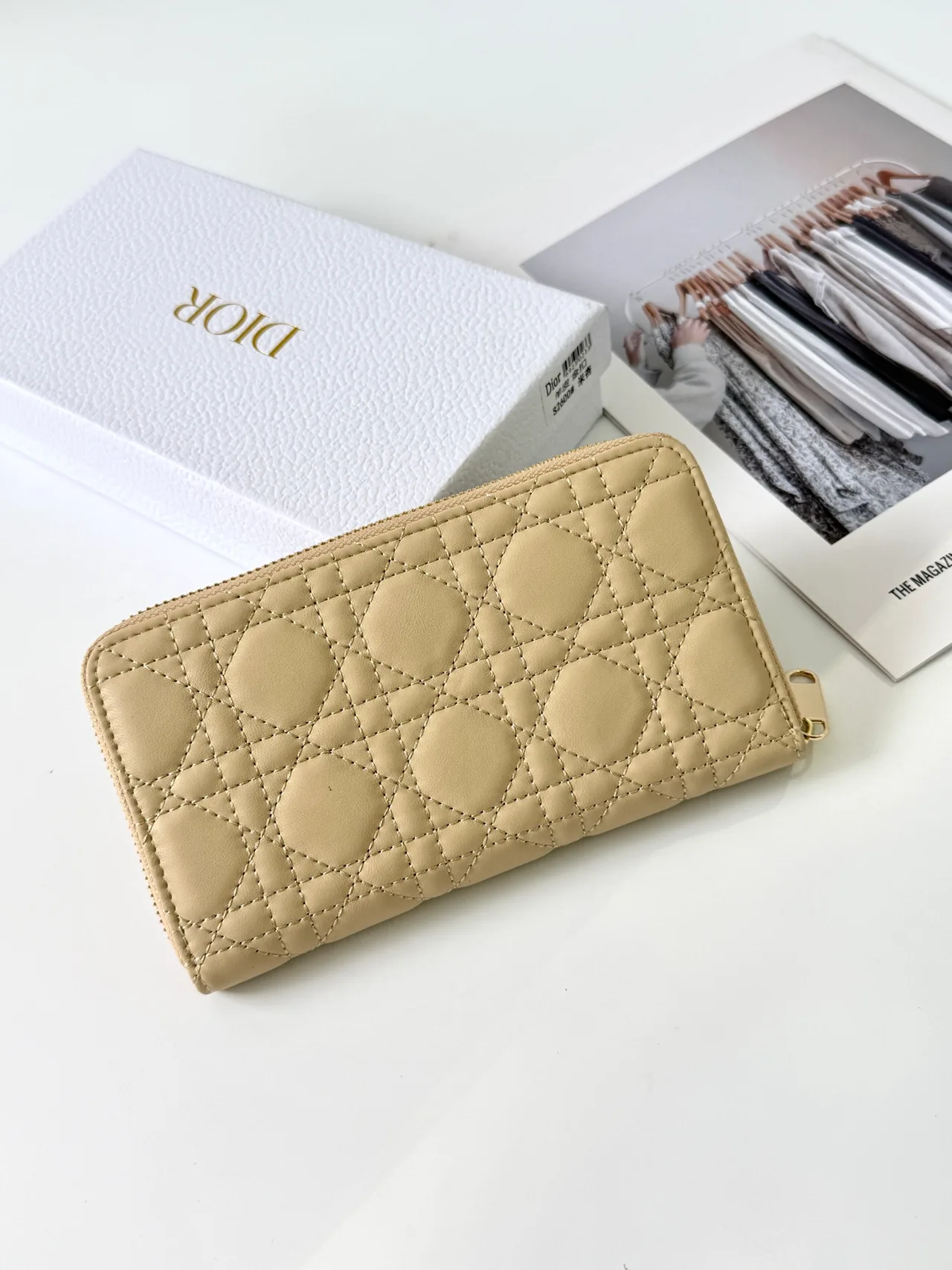 Dior Lambskin Quilted Lady Dior Zip Wallet in Beige · view 2