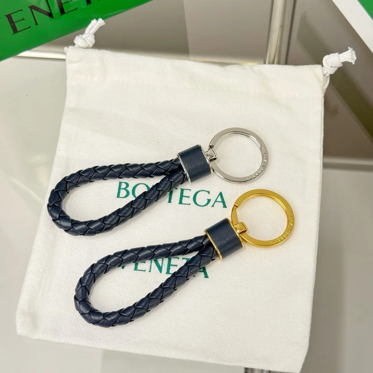 Bottega Veneta Woven Loop Keychain in Pink & Red & Purple & Green & Black & Blue & Brown & Grey & Burgundy · view 7