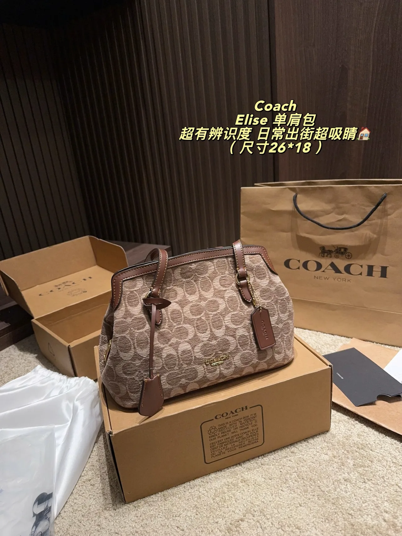 Coach Leather Smooth Shoulder Bag in Beige · view 1
