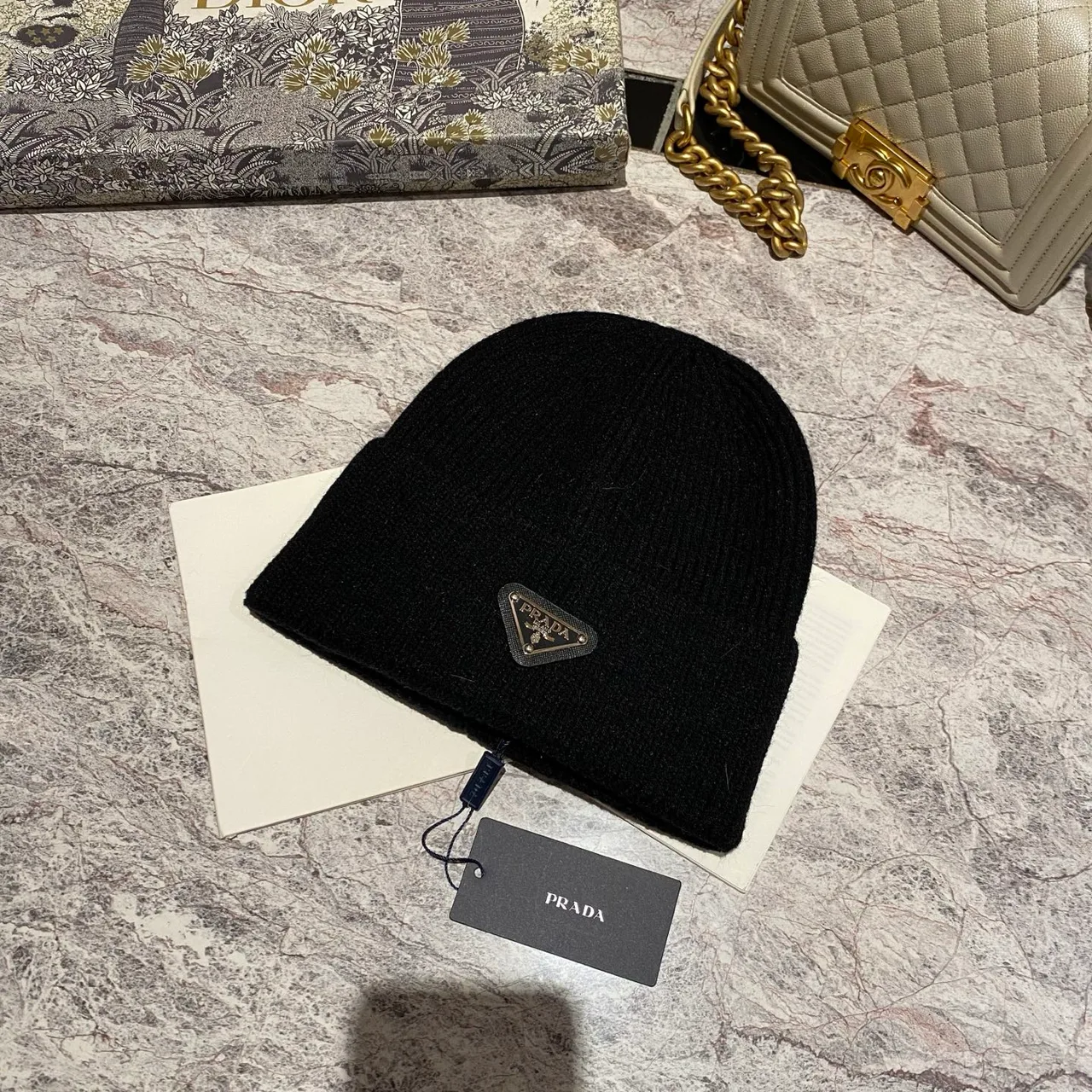 Prada Beanie in Black & White & Red & Grey & Tan · view 1