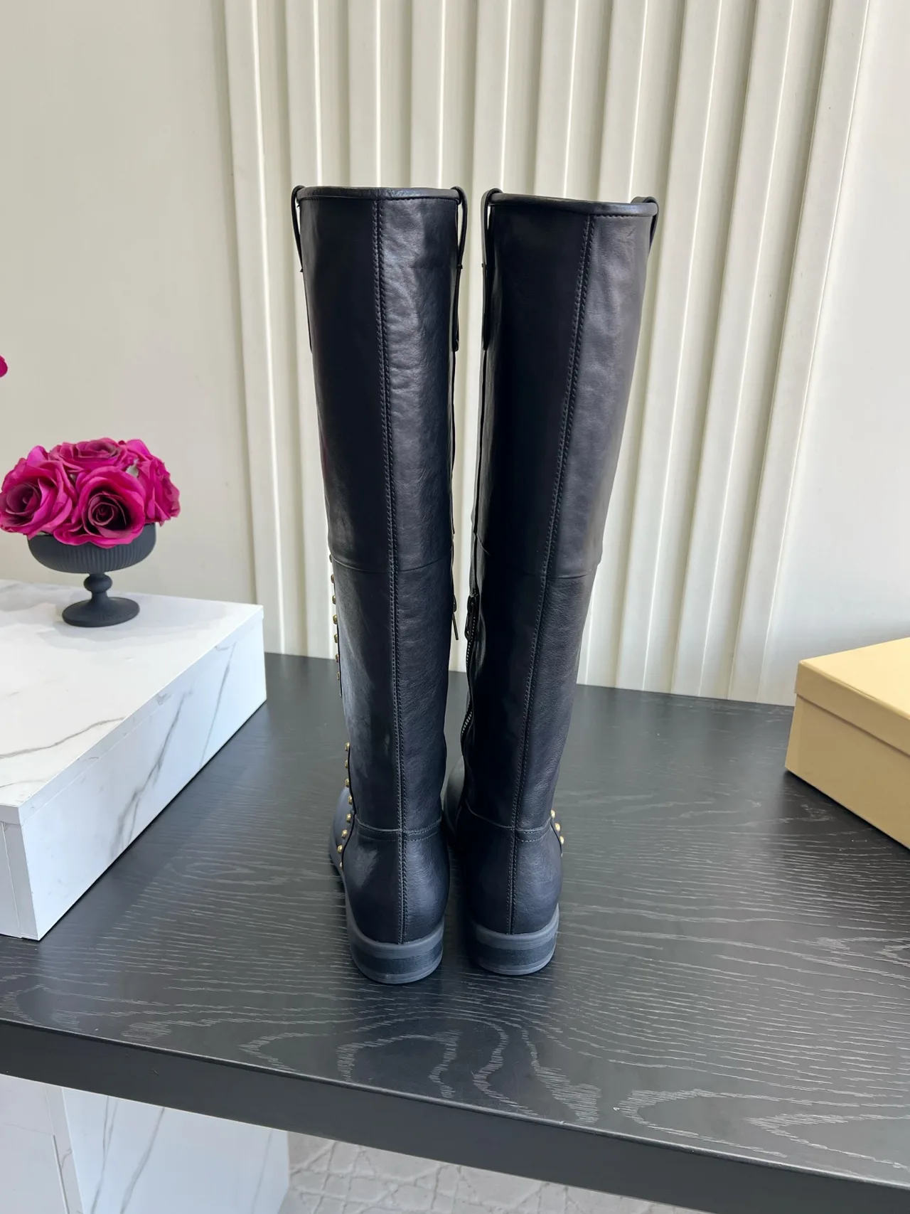A.S.98 Cowhide Glossy Knee-High Boots in Black · view 2