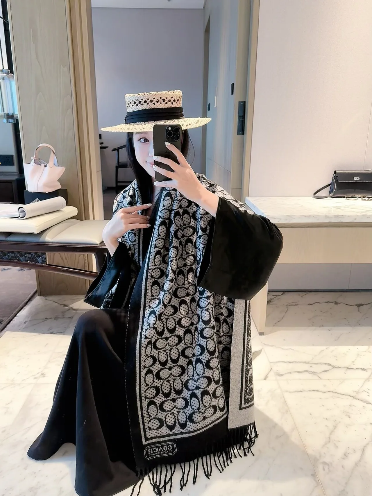 Coach Reversible Scarf in Grey & Black · view 7
