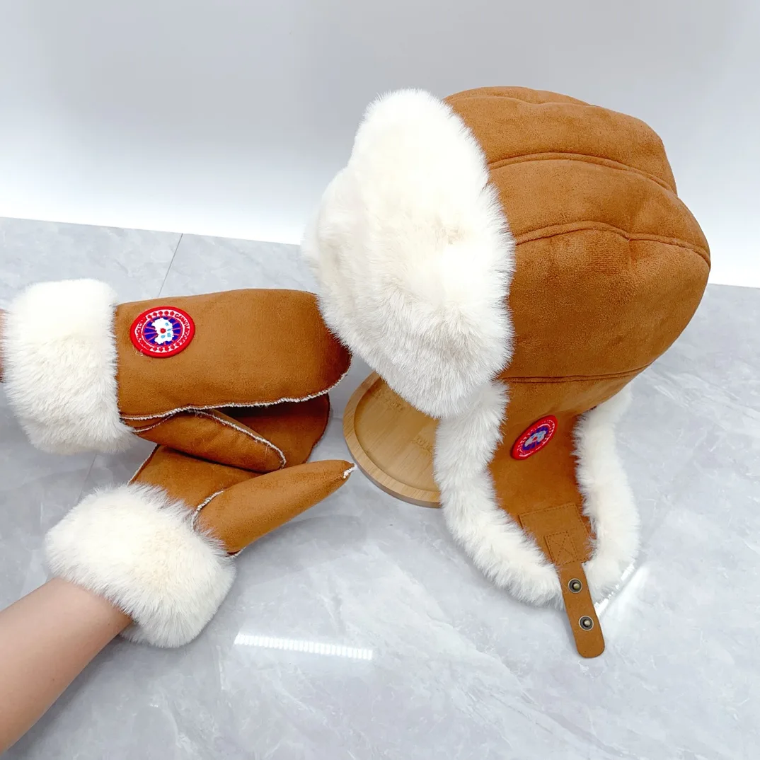 Canada Goose Suede Quilted Hat and Gloves Set in Tan · view 1