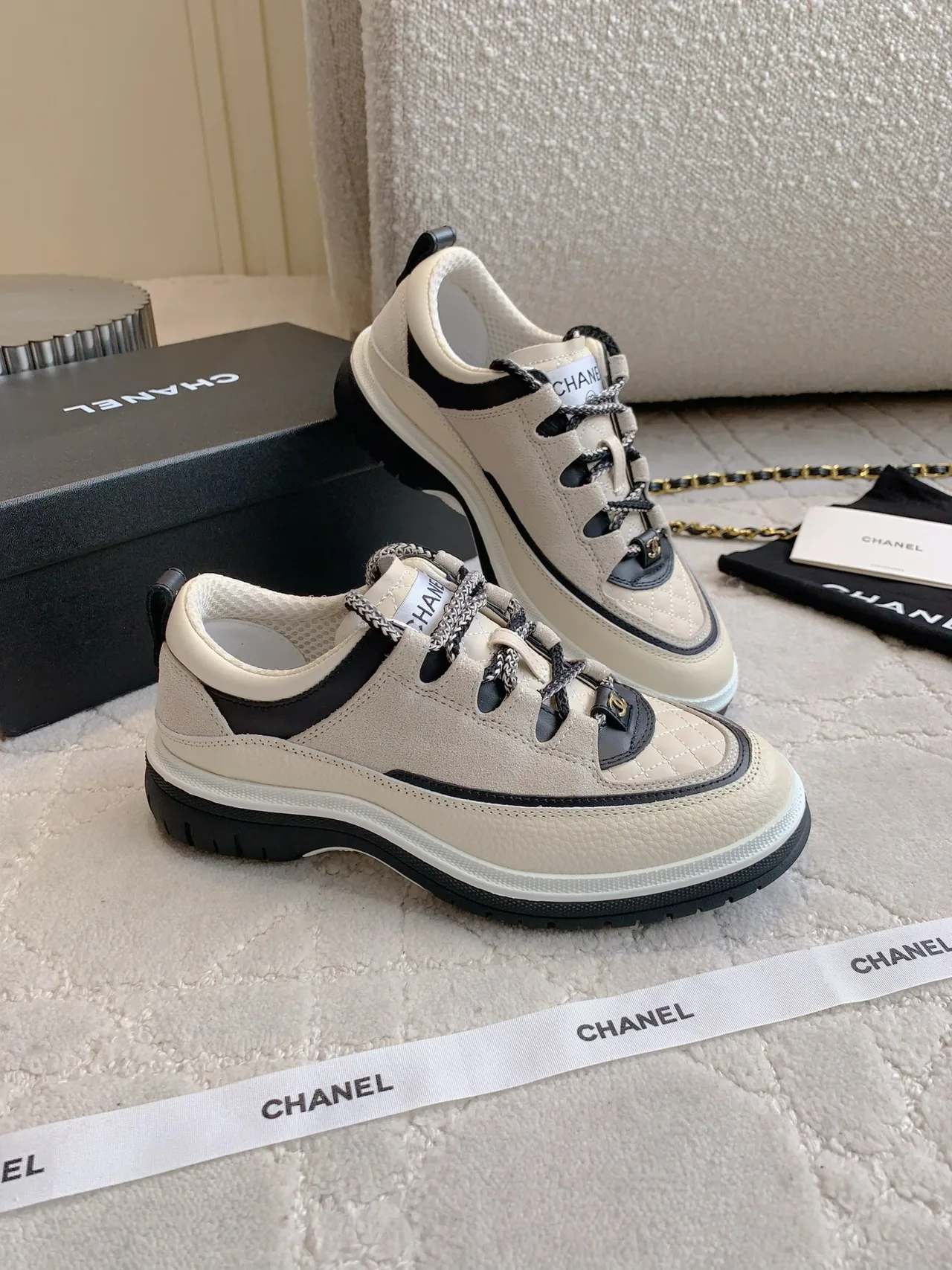 Chanel Cowhide Sneakers in Beige · view 3