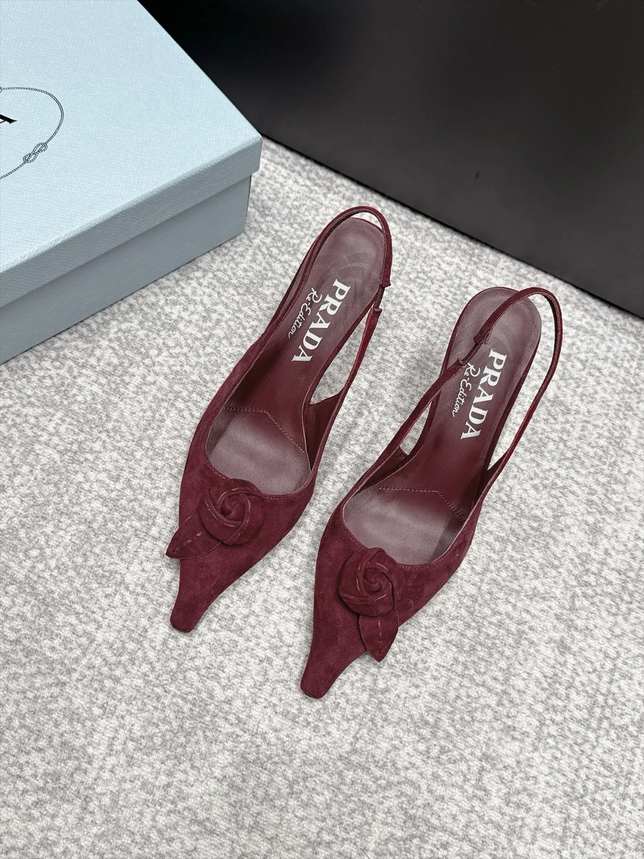 Prada Pointed Slingback Pumps in Burgundy · view 1