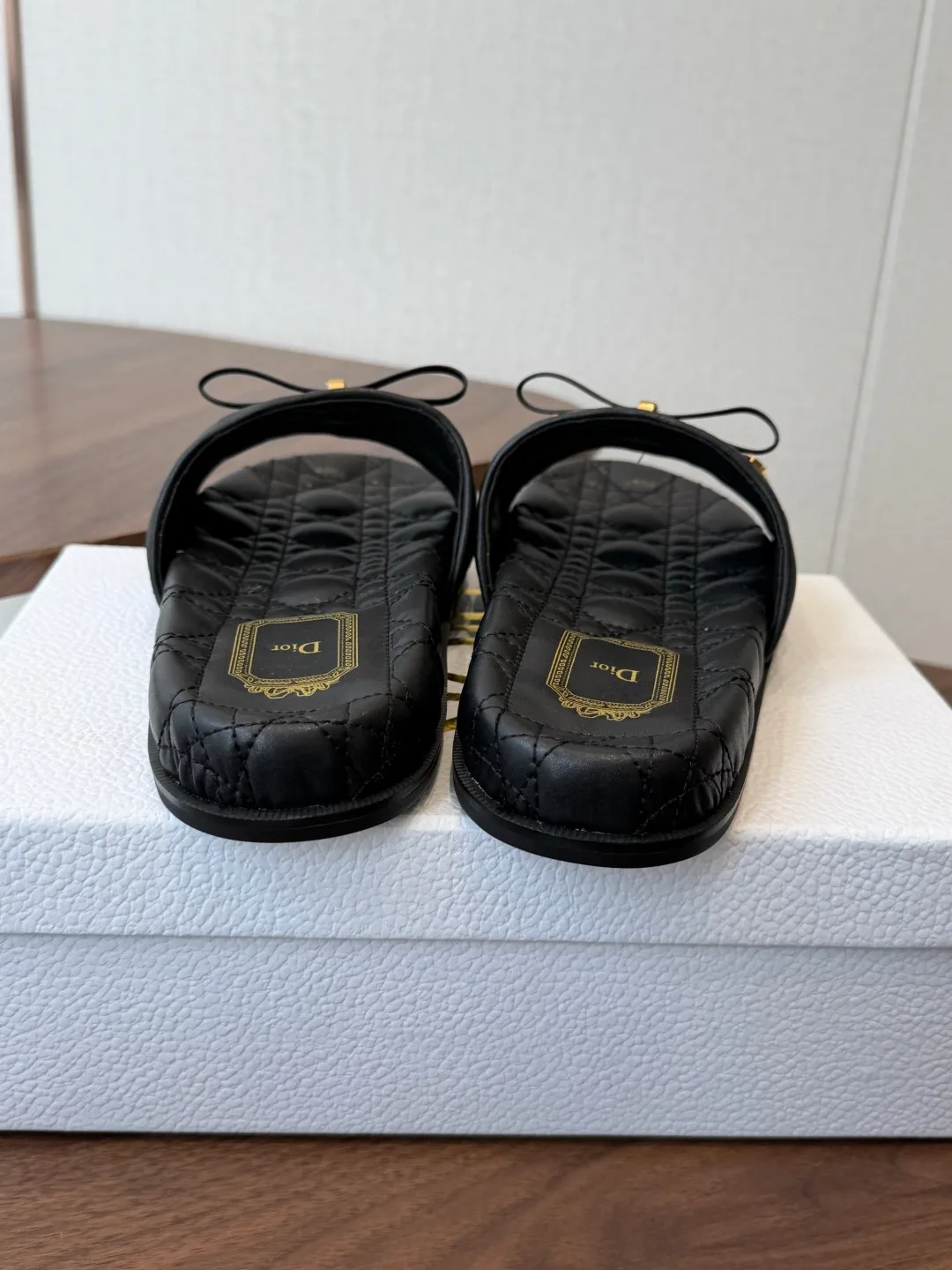 Dior Denim Quilted Slippers in Black · view 4