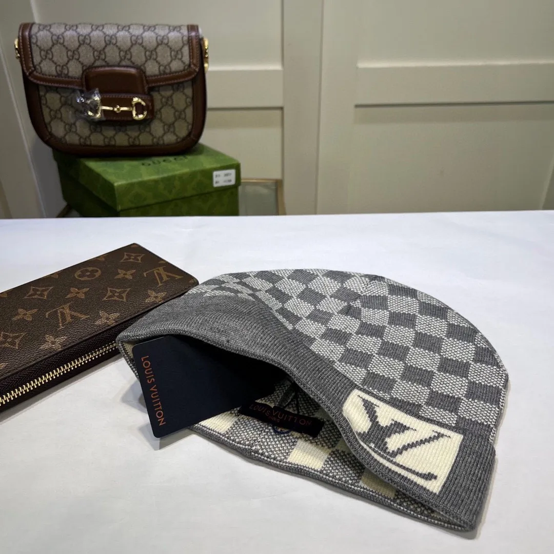 Louis Vuitton Check Beanie in Grey & Black · view 3
