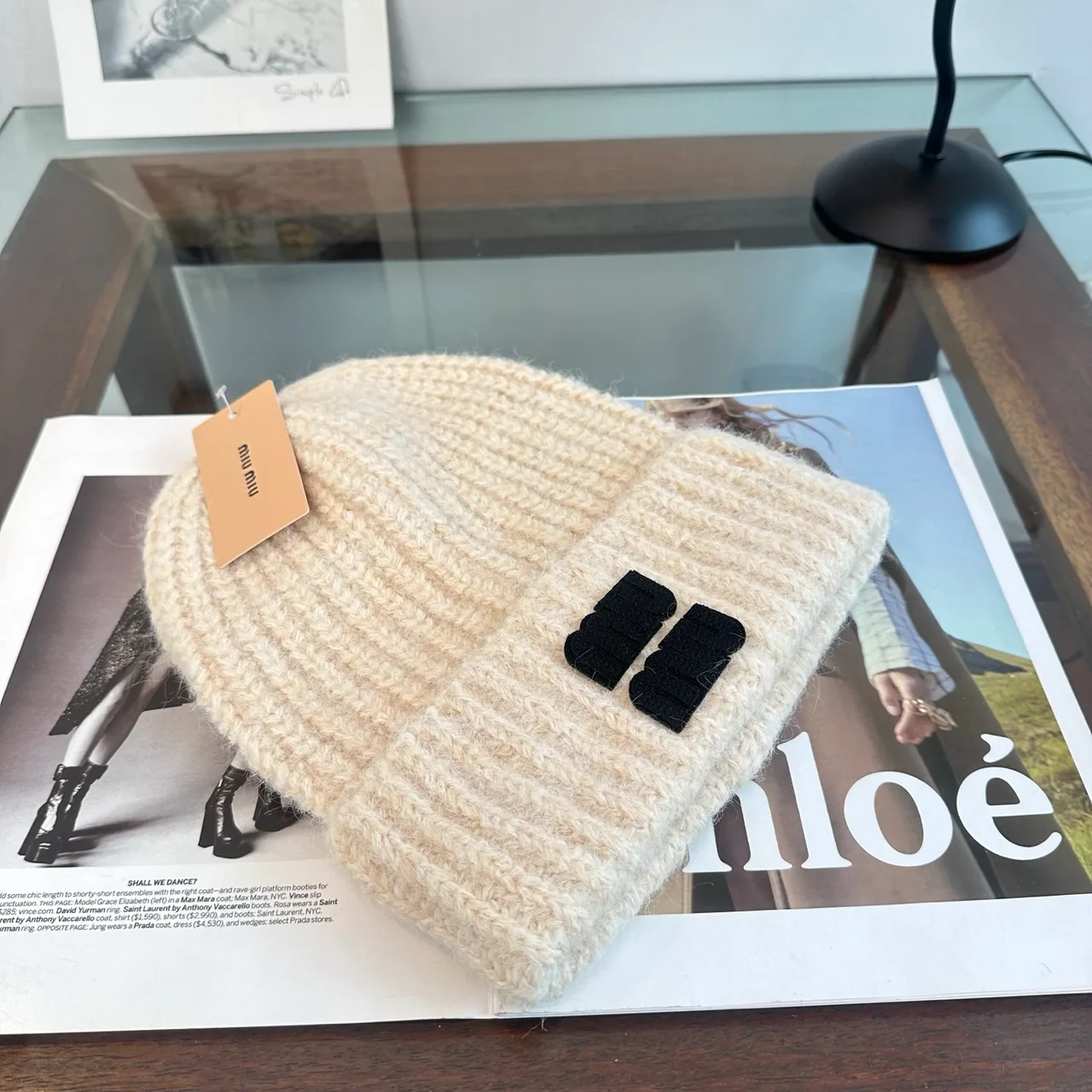 Matin Kim Ribbed Beanie in White · view 4