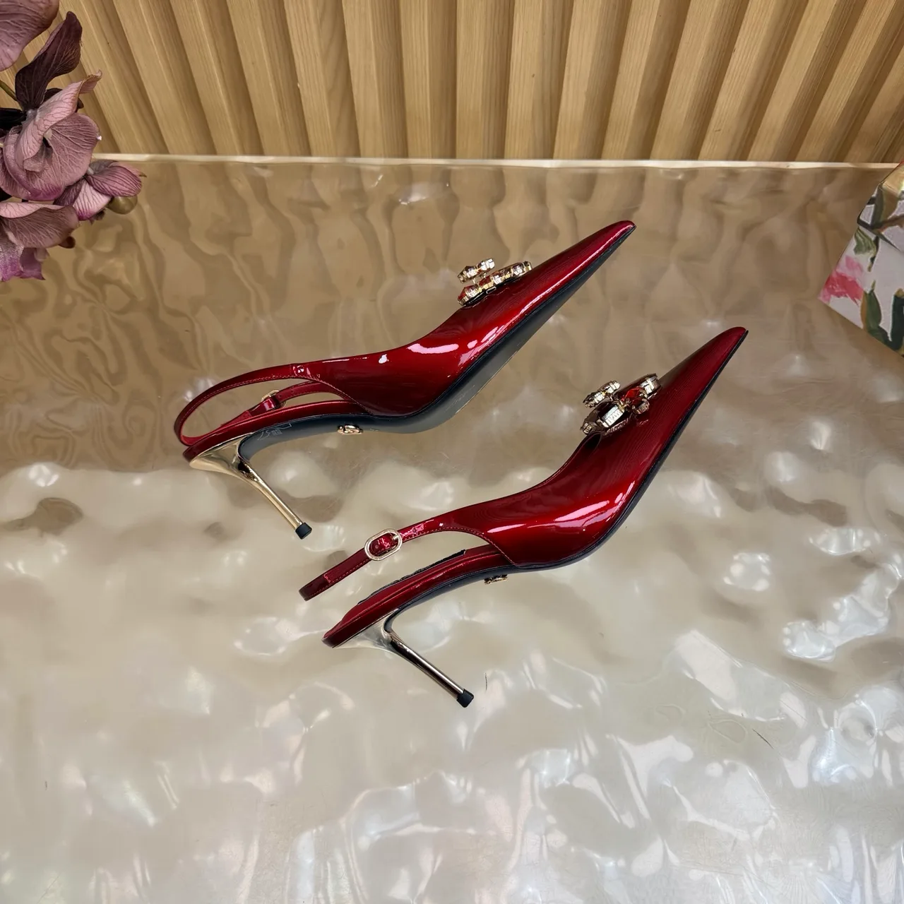 Dolce & Gabbana Patent Leather Embellished Slingback Pumps in Red · view 7
