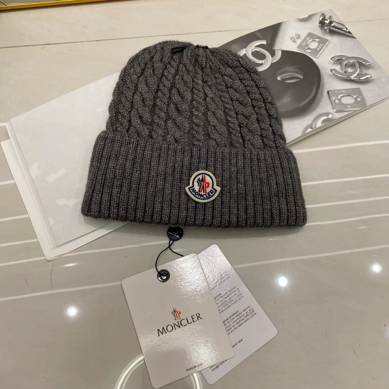 Moncler Beanie in Black & White & Tan & Grey & Beige & Burgundy & Brown · view 4