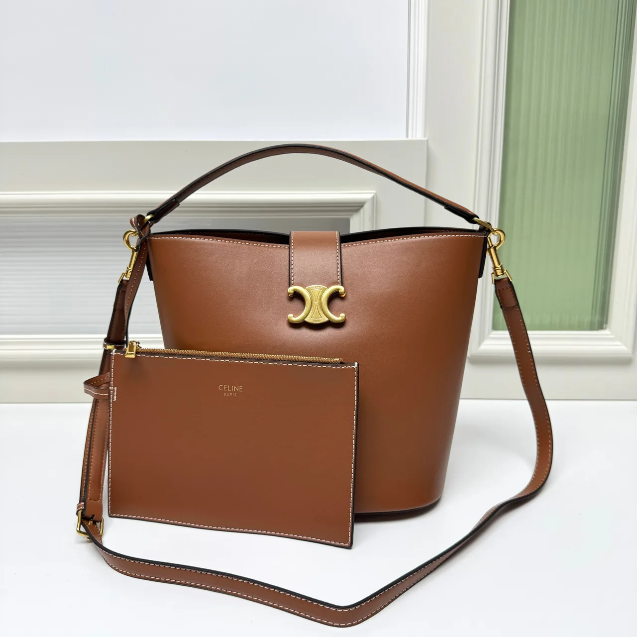 Celine Calfskin Smooth Bucket Bag in Brown · view 2