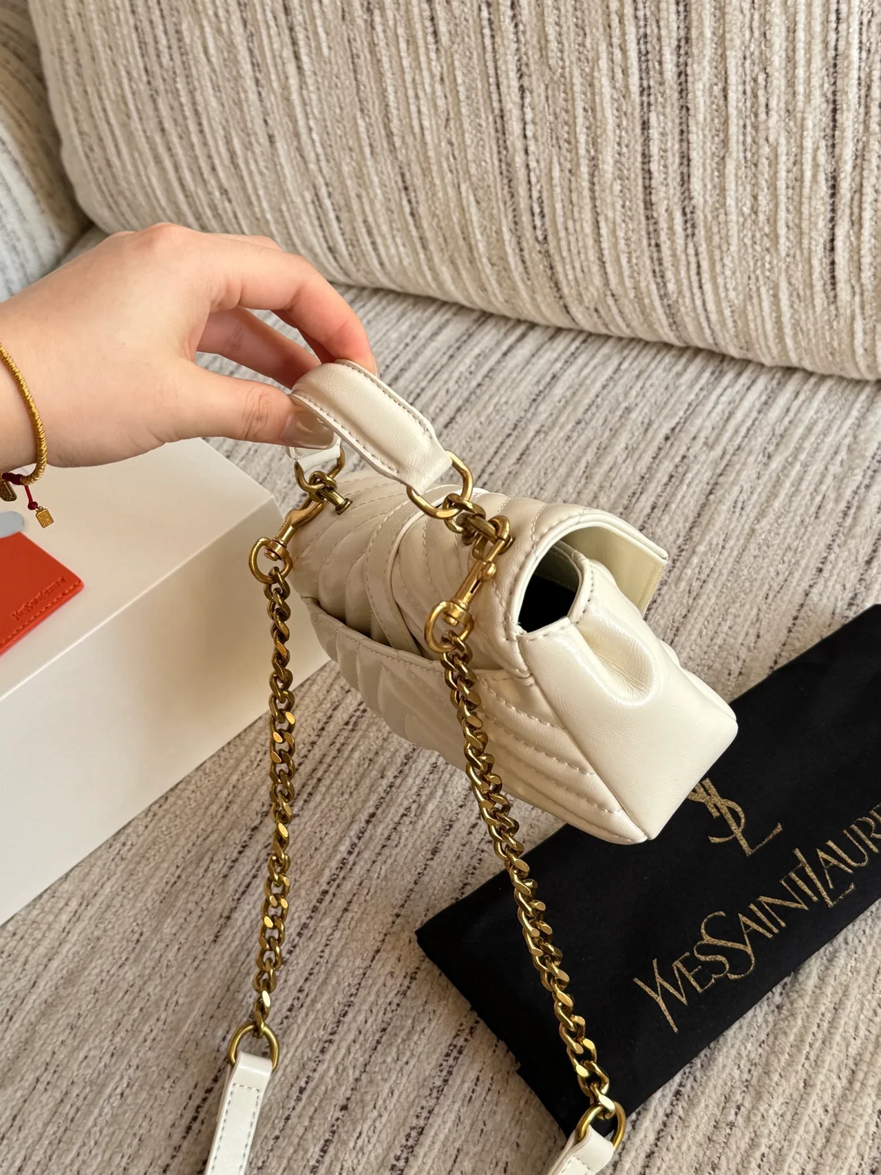 Saint Laurent Mini Quilted Bag in Black & Cream · view 3
