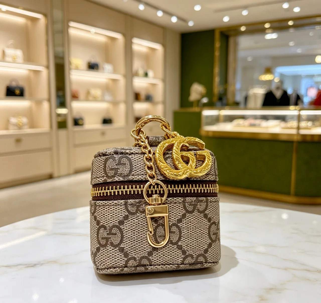 Gucci Mini Cylindrical Bag Charm in Beige · view 2