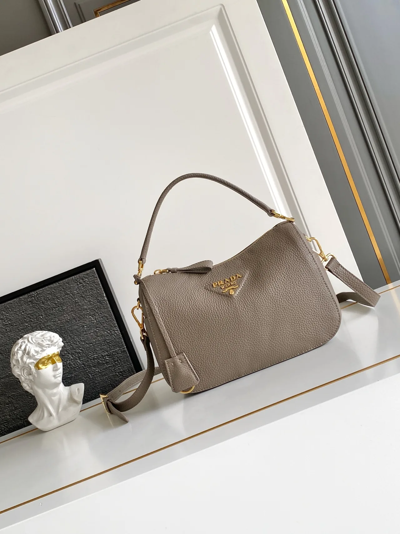Prada Calfskin Hobo Bag in Grey · view 1