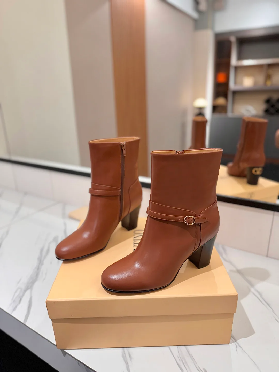 Valentino Calfskin Boots in Brown · view 2