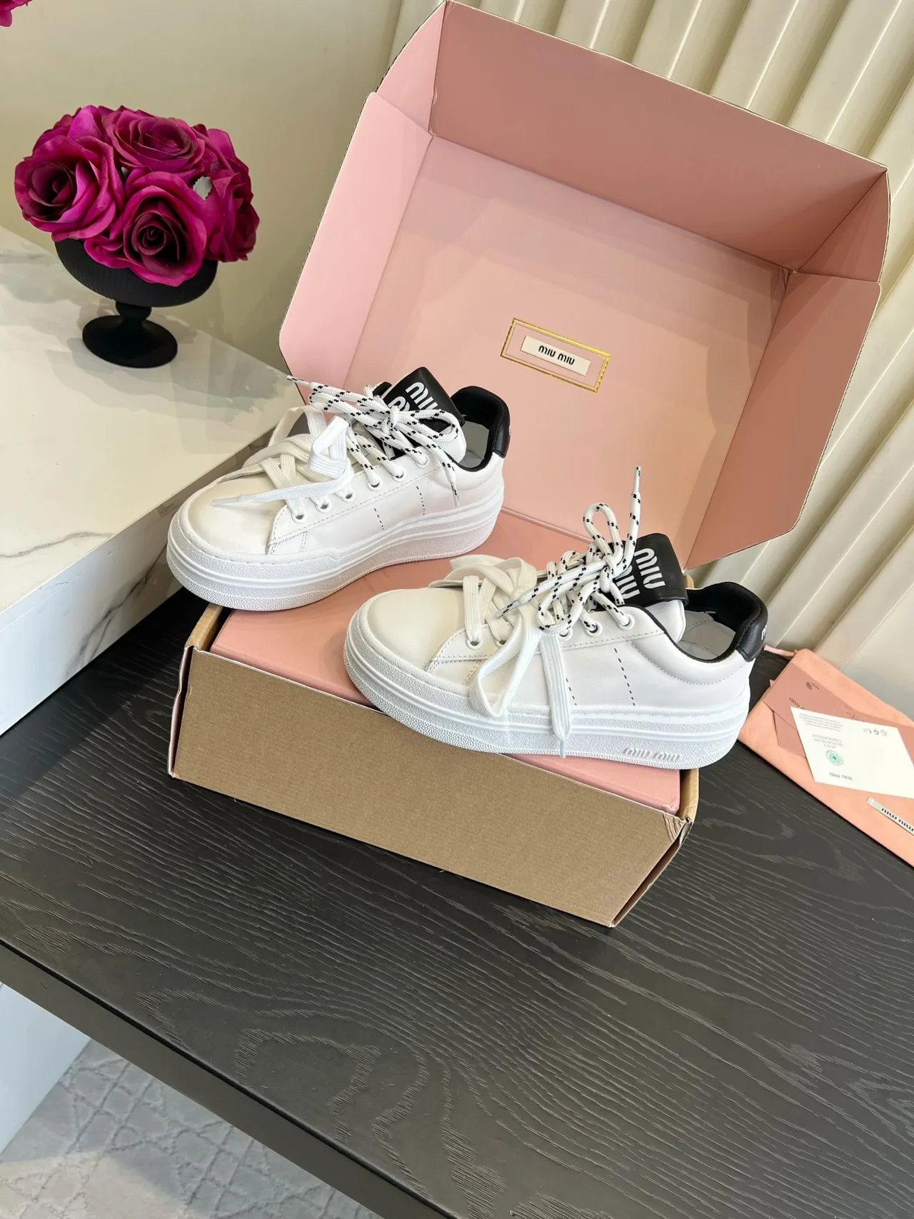 Miu Miu Cowhide Denim Sneakers in White · view 2