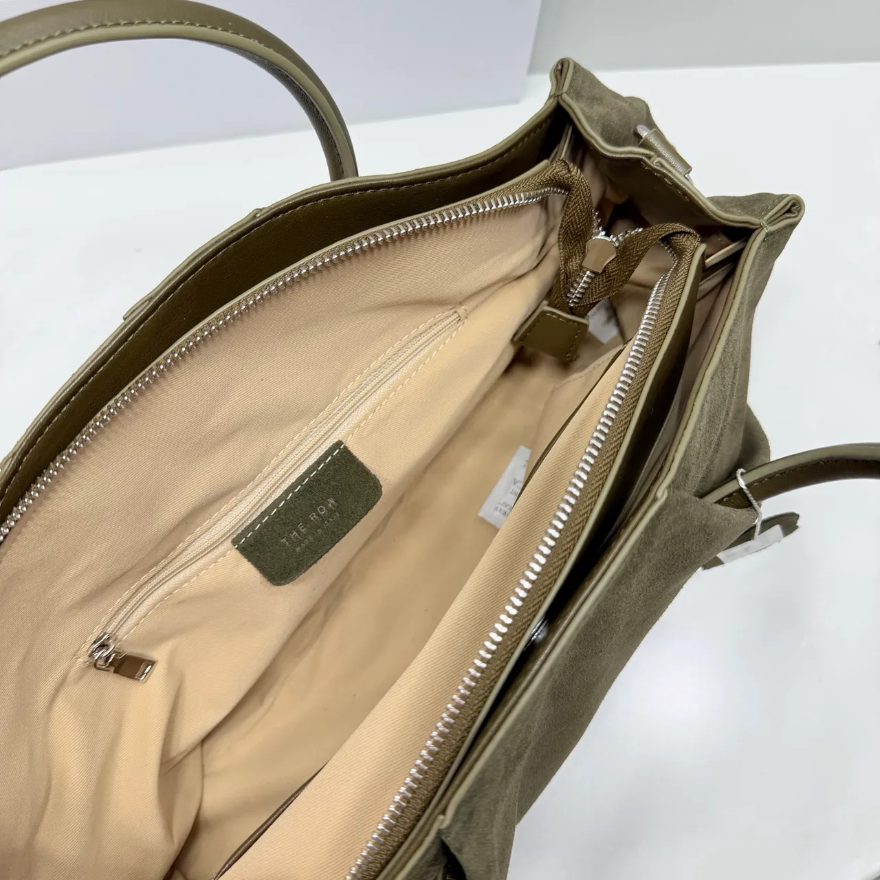 The Row Suede-Look Top-Handle Bag in Green · view 8