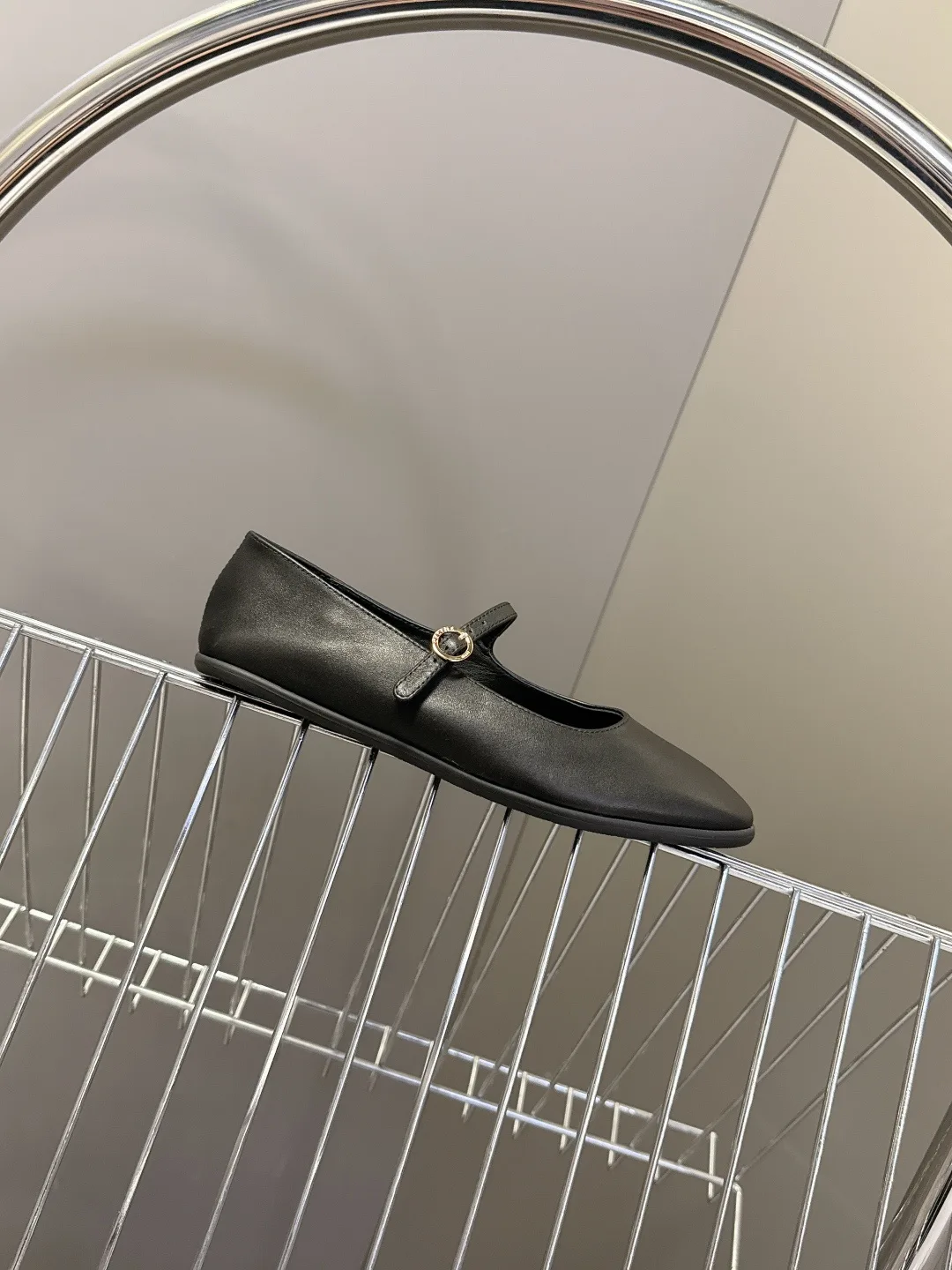 Celine Calfskin Square-Toe Mary Jane Flats in Black · view 6